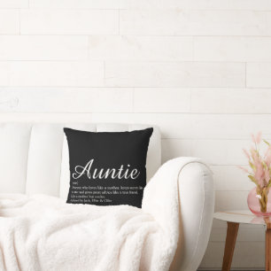 Coussin Définition de Tante moderne en noir et blanc