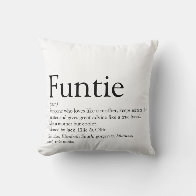 Coussin Définition de Tatie typographique drôle (Recto)