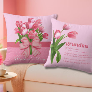 Coussin Définition drôle de grand-mère rose vintage avec t