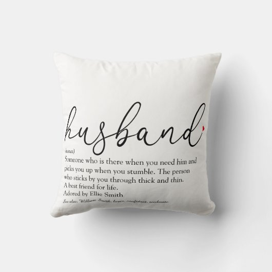 Coussin Définition du mari Script moderne Mariage amusant (Verso)