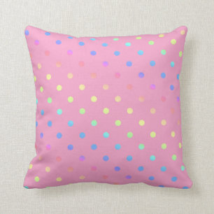 Coussin Dégradé arc-en-ciel de pois sur fond rose