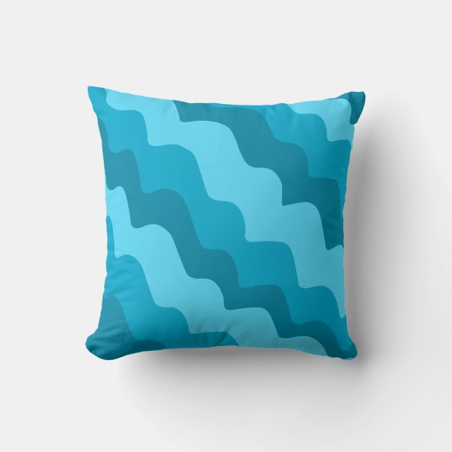 Coussin Dégradé bleu ondulé des vagues océaniques (Recto)