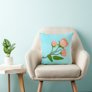 Coussin Dégradé du ciel bleu avec branche de ressort fleur