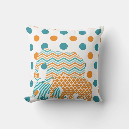 Coussin d'éléphant orange, bleu et blanc (Recto)