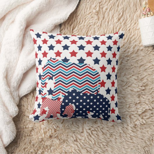 Coussin d'éléphant rouge, bleu et blanc (Couverture)