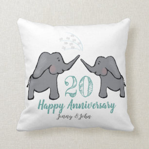 Coussin d'éléphant vert du 20e mariage anniversair