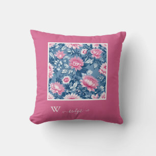 Coussin Delft bleu & rose French Toile Hampton Style