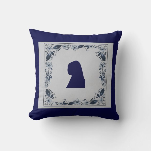 Coussin Delft en tuile bleue fille avec une oreille perle (Recto)