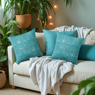 Coussin Délicat deux tons Fancy Floral Turquoise Damask