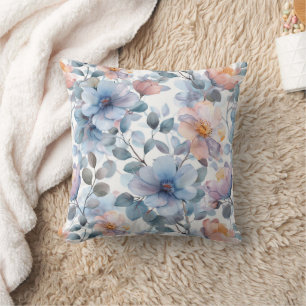 Coussin Délicat motif floral aquarelle en couleur pastel