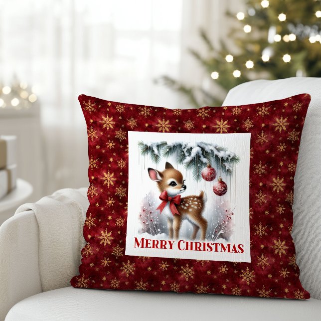 Coussin Delicate winter scene baby fawn Christmas pillow  (Delicate winter scene baby fawn Christmas pillow (51))