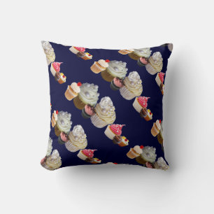Coussin DÉLICIEUX CUPCAKES DESERT SHOP, Rose Black Fuchsia