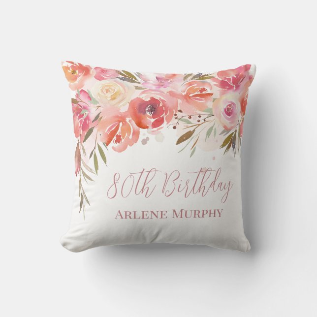 Coussin Délicieux Rose Aquarelle 80e anniversaire (Recto)