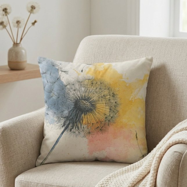 Coussin Délire de pissenlit à l'aquarelle (Créateur téléchargé)