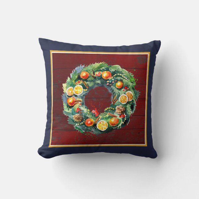 Coussin Della Robbia Wreath sur le tableau de la grange ru (Recto)