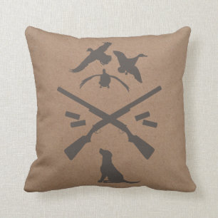 Coussin d'emblème de chasse {canards et fusil de