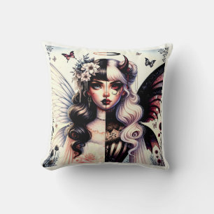 Coussin Demi ange démon beauté sombre fée à l'aile brisée