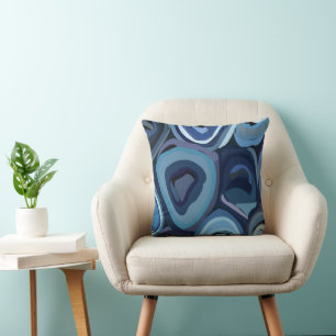 Coussin Demi-Cercles Bleus Géométrique Abstrait