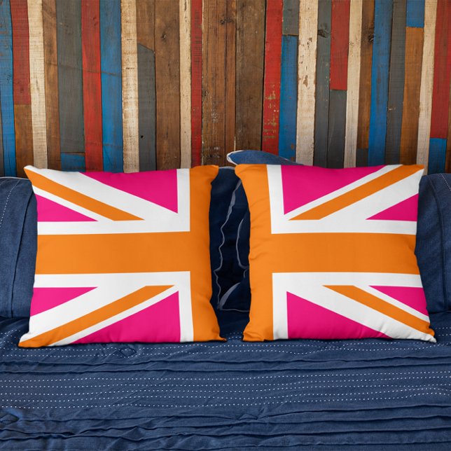 Coussin Demi Union Jack rose et orange (Créateur téléchargé)