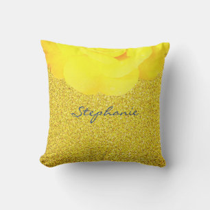 Coussin Demoiselle d'honneur Jaune Floral Or Paillettes Pa