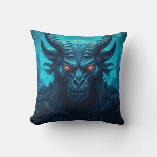 Coussin Démon bleu avec Arrière - plan (Recto)
