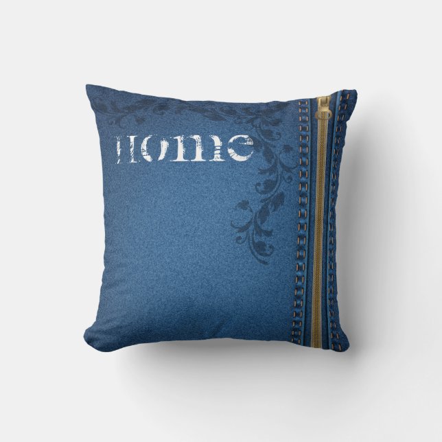 Coussin Denim aux Jeans peints à la floraison (Recto)