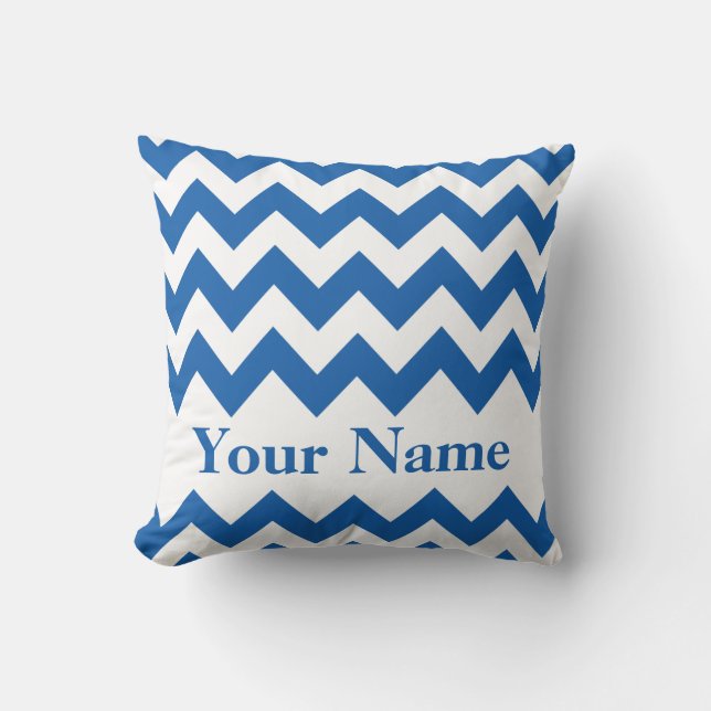 Coussin Denim Blue Bold Chevron avec monogramme (Recto)