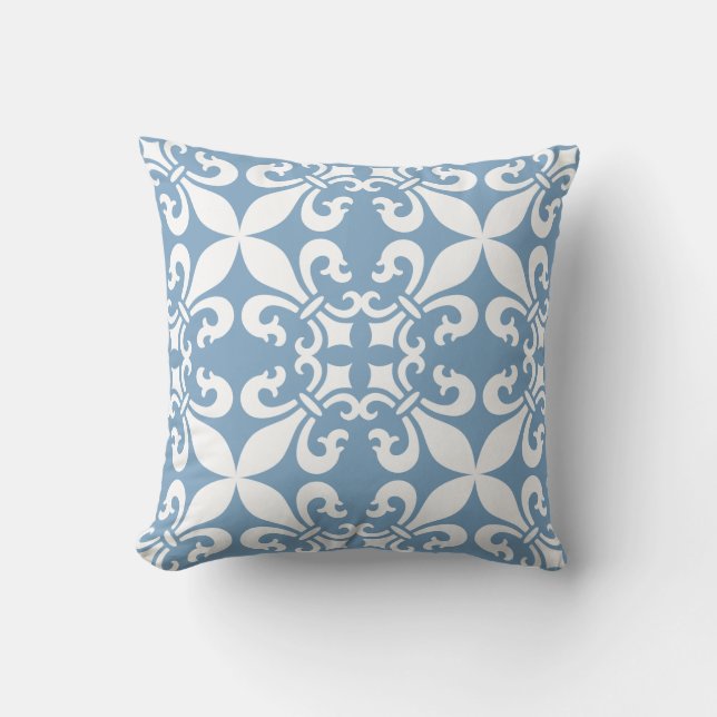 Coussin Denim Blue Fleur de Lys Pattern (Recto)