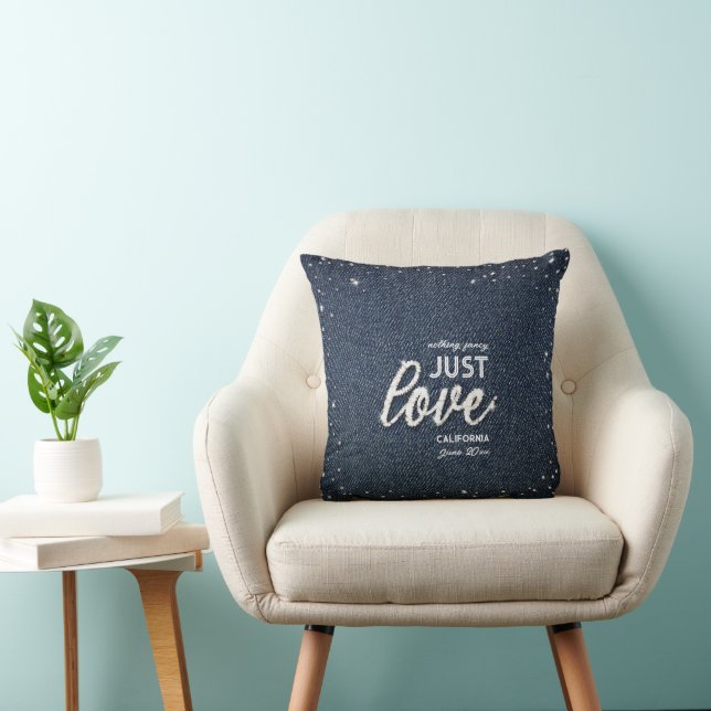Coussin Denim Diamonds Élégant Juste Aimer Mariage Faveur (Chaise)