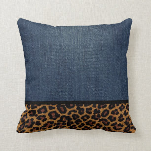 Coussin Denim et léopard