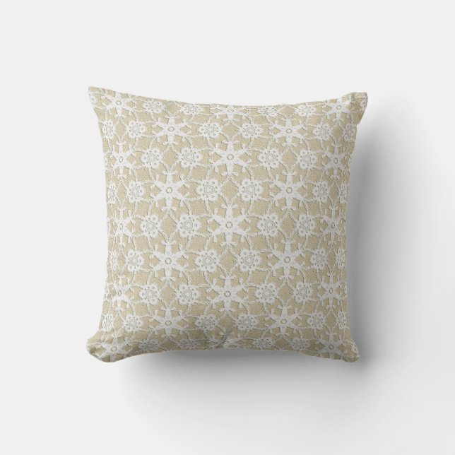 Coussin Dentelle antique - blanc et beige (Recto)