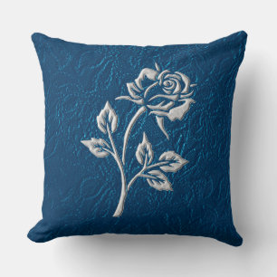 Coussin Dentelle Bleue Avec Rose Argent