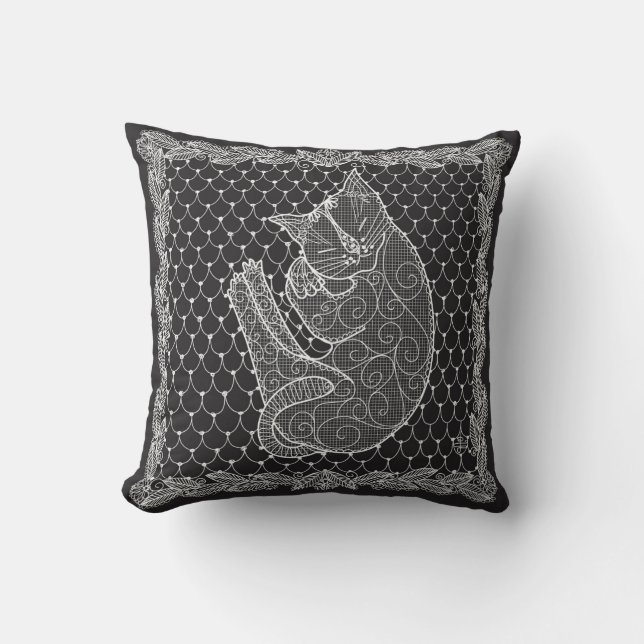 Coussin Dentelle de chat couchant Doily Jetez l'oreiller ( (Recto)
