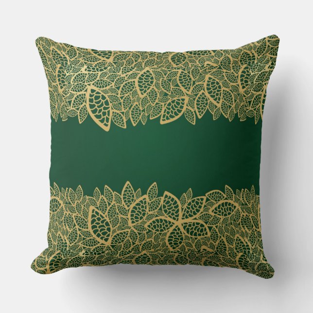 Coussin Dentelle d'or de feuille sur l'arrière - plan vert (Recto)