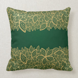 Coussin Dentelle d'or de feuille sur l'arrière - plan vert