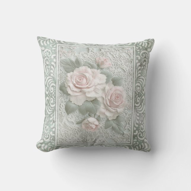 Coussin Dentelle Fleurie d'Art Vintage (Recto)