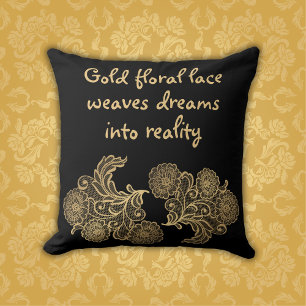 Coussin Dentelle florale d'or monogramme  