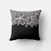 Coussin Dentelle Florale Votre Nom Blanc Noir (Verso)