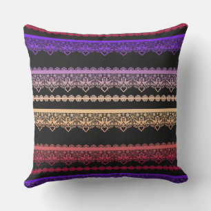 Coussin Dentelle multicolore sur fond noir