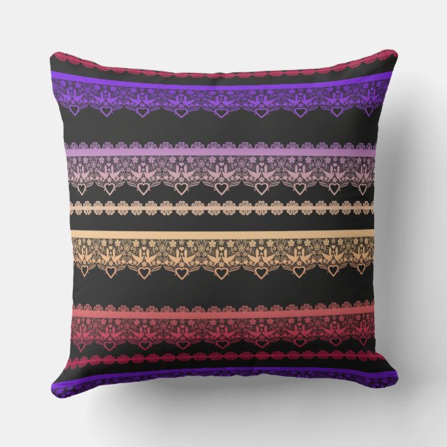 Coussin Dentelle multicolore sur fond noir (Verso)