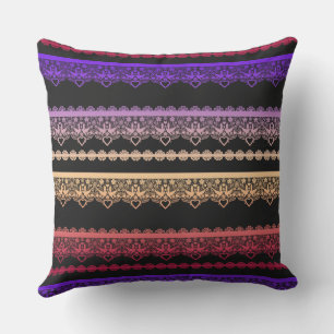 Coussin Dentelle multicolore sur noir