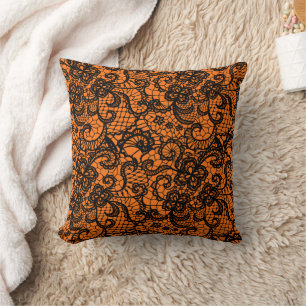 Coussin Dentelle noire d'Halloween sur Orange