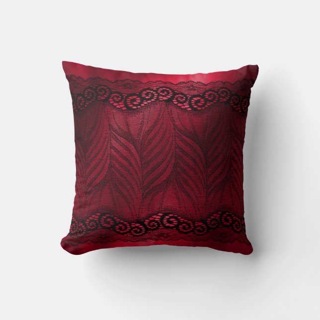 Coussin Dentelle noire Faux en rouge (Recto)