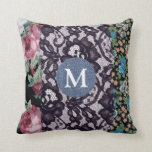 Coussin Dentelle noire tissu floral Denim Monogramme<br><div class="desc">Accessoire dans le style avec cette impression florale tendance et tissu en dentelle noire patchwork design accentué avec un joint monogramme en denim. Entrez votre ou vos initiales ou votre nom dans l'espace prévu à cet effet. Vous avez également la possibilité de retirer le sceau et les lettres.</div>