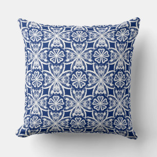 Coussin Dentelle rétro filet de poisson bleu blanc