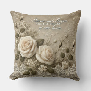Coussin Dentelle Rose Blanche art IA 