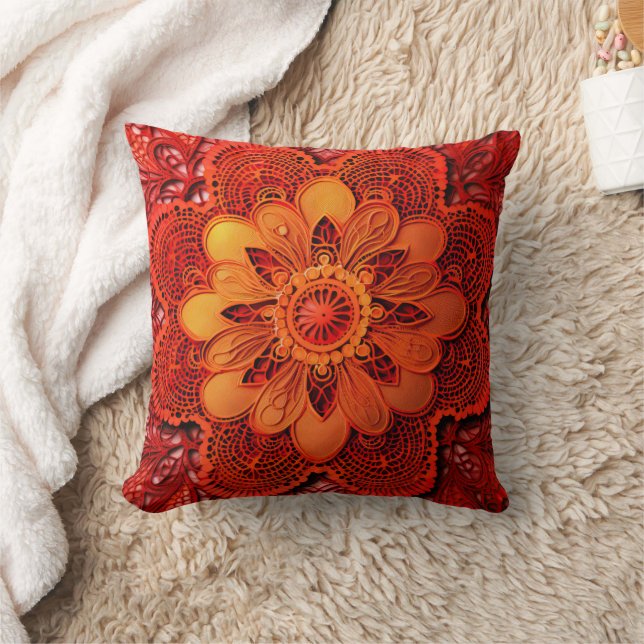 Coussin Dentelle rouge orange (Couverture)