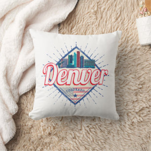 Coussin Denver Colorado États-Unis Skyline Vintage USA