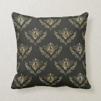 Coussin Des abeilles élégantes. Or sur noir.