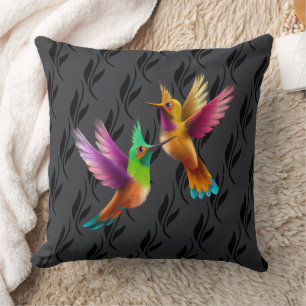 Coussin Des colibris à crête colorée en vol